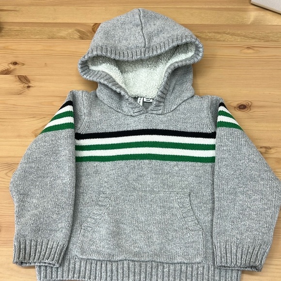 Janie and Jack Gray Hoodie with Green and Black Stripes - Picture 1 of 10